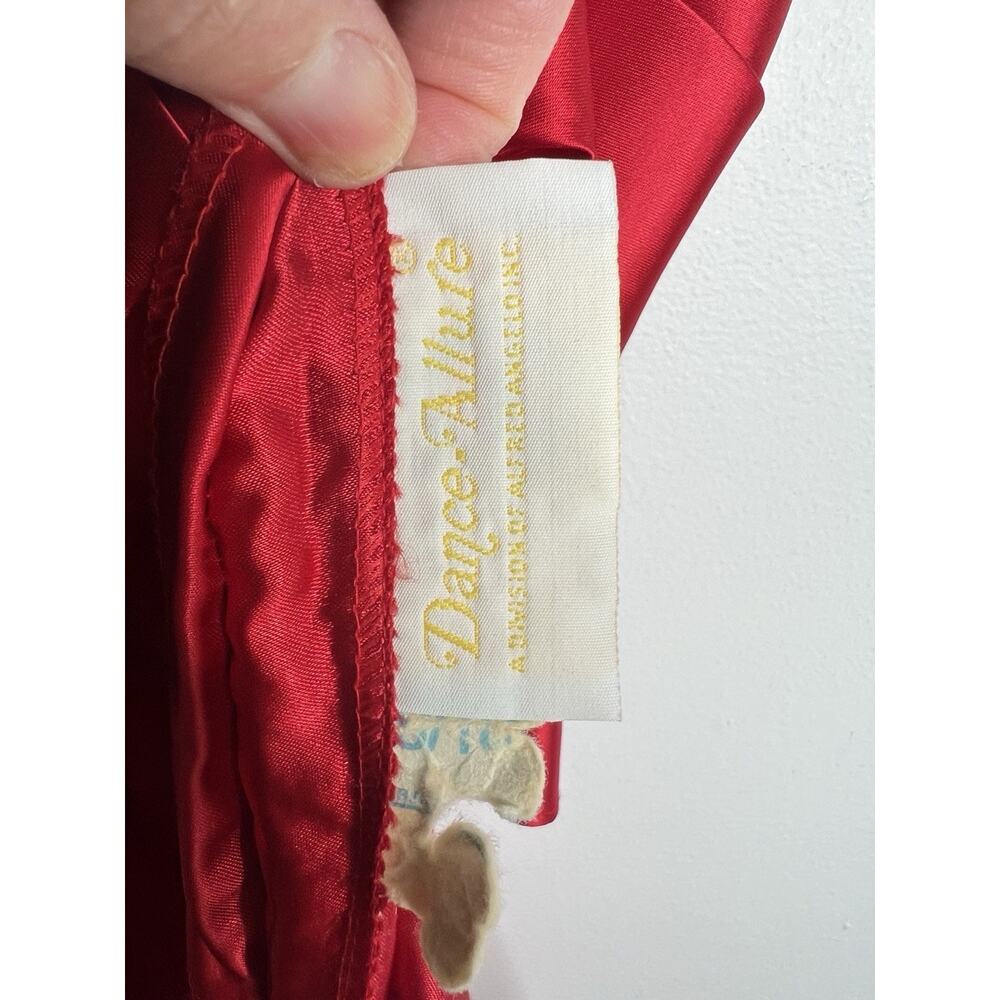 Vintage Dance Allure Red Satin Party Prom Dress Faux Pearl Appliqué Tag Sz 9/10 - Picture 7 of 13